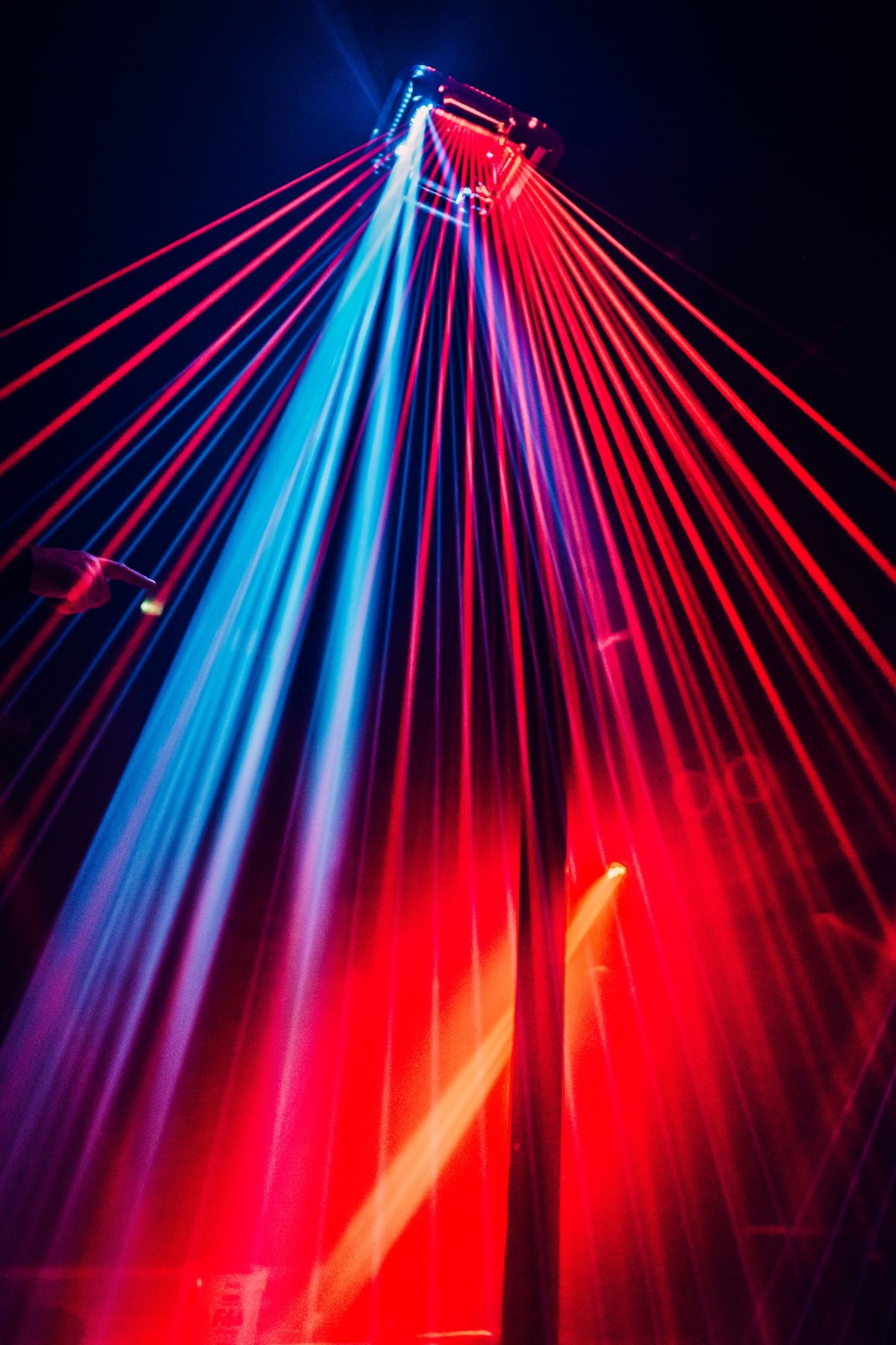 red and blue lasers in the basement